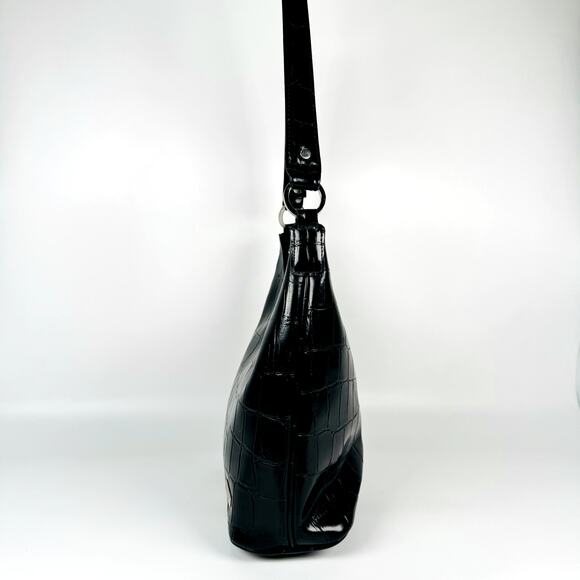 Nine & Company Women's Shoulder Bag Black Crocodile Print Patent Leather Purse - Picture 5 of 9